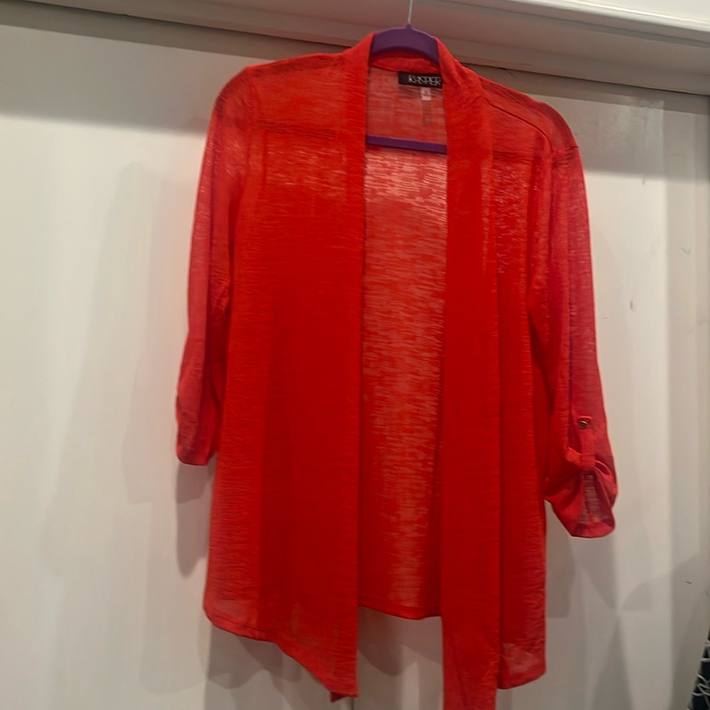 Red-orange sheer sweater
